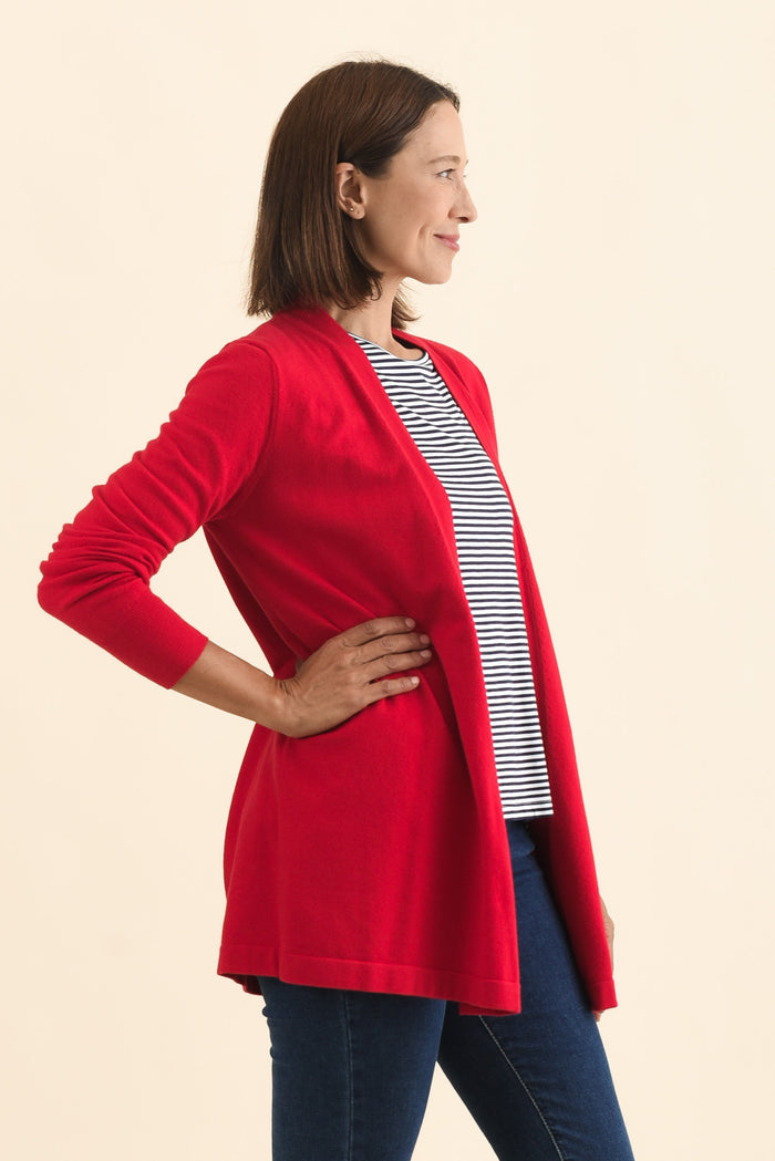 Morocco Red Knit Cardigan,Brunette model,alt text|model:Cara