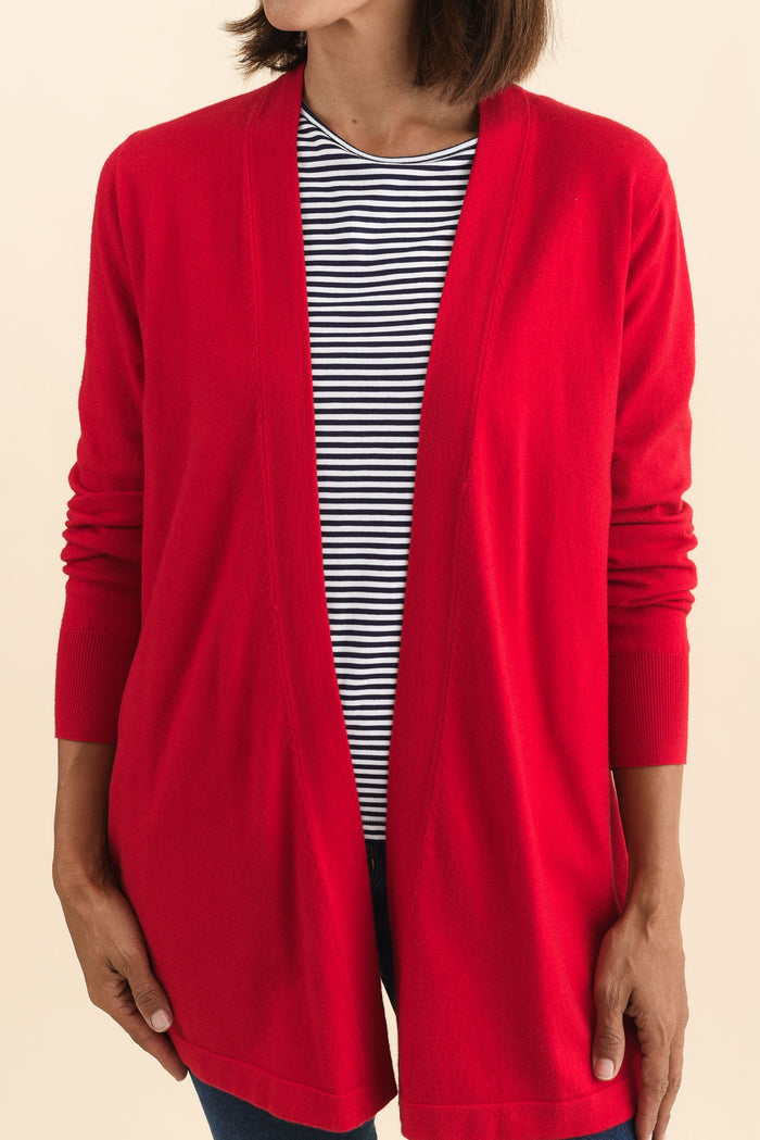 Morocco Red Knit Cardigan,Brunette model,alt text|model:Cara