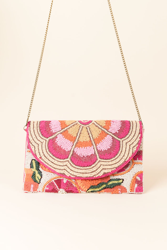 Mullins Pink Tropical Beaded Clutch