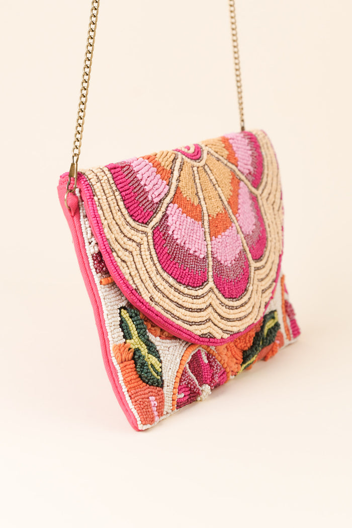 Mullins Pink Tropical Beaded Clutch