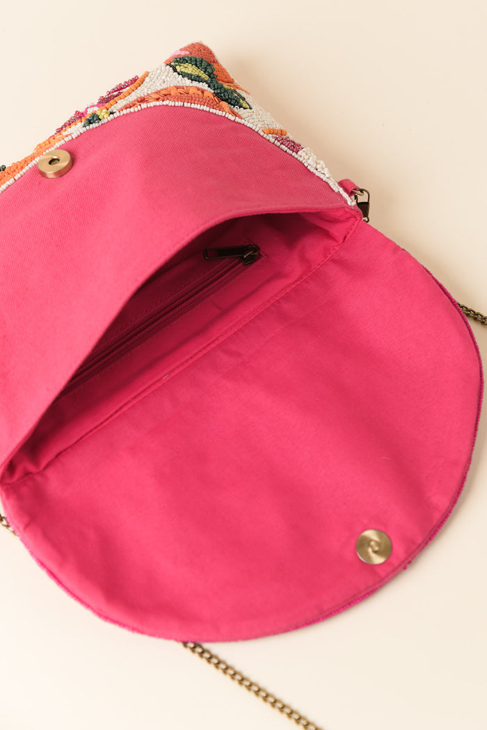 Mullins Pink Tropical Beaded Clutch