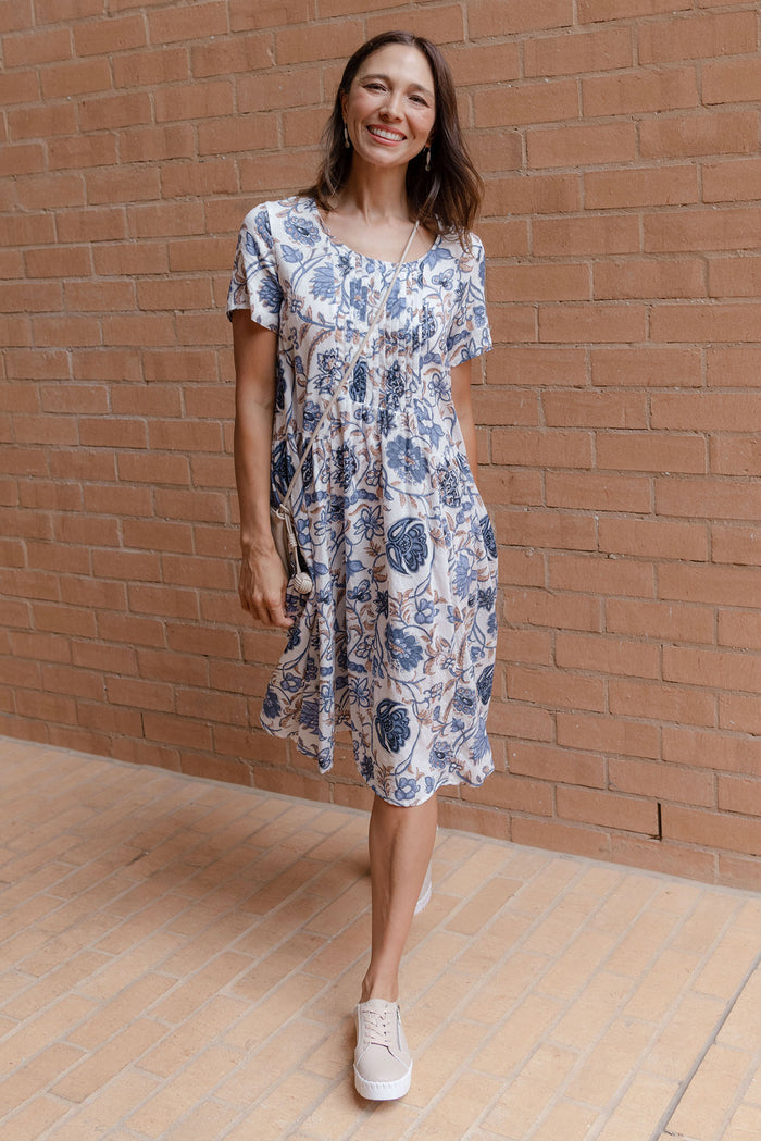 Murano Blue Botanical Cotton Dress,Lifestyle
