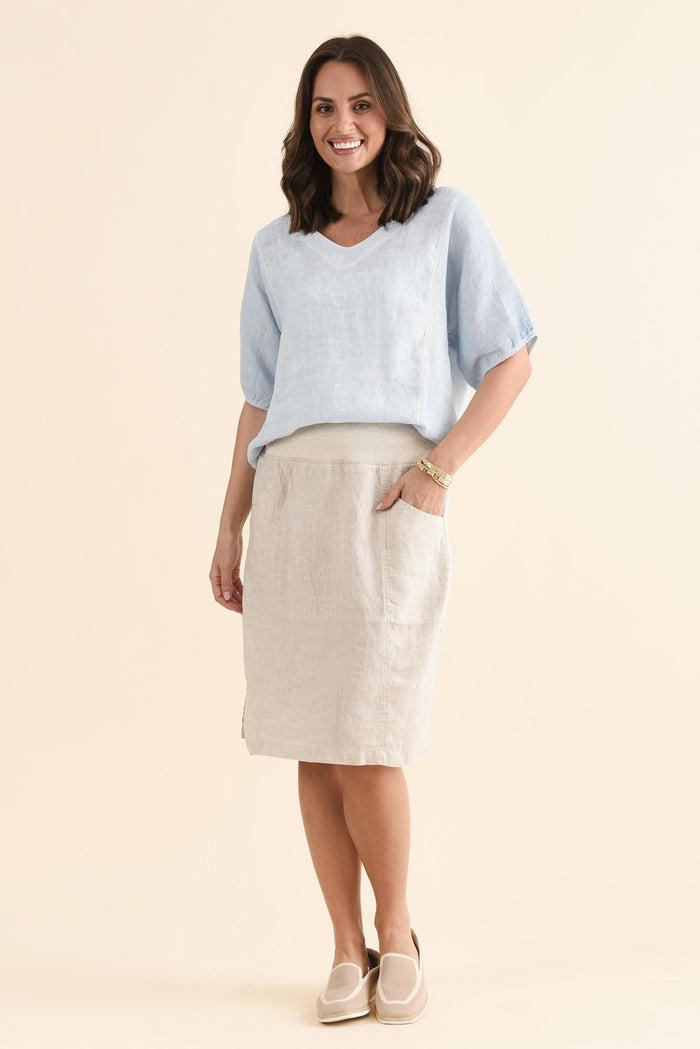 Mylah Natural Linen Stretch Skirt