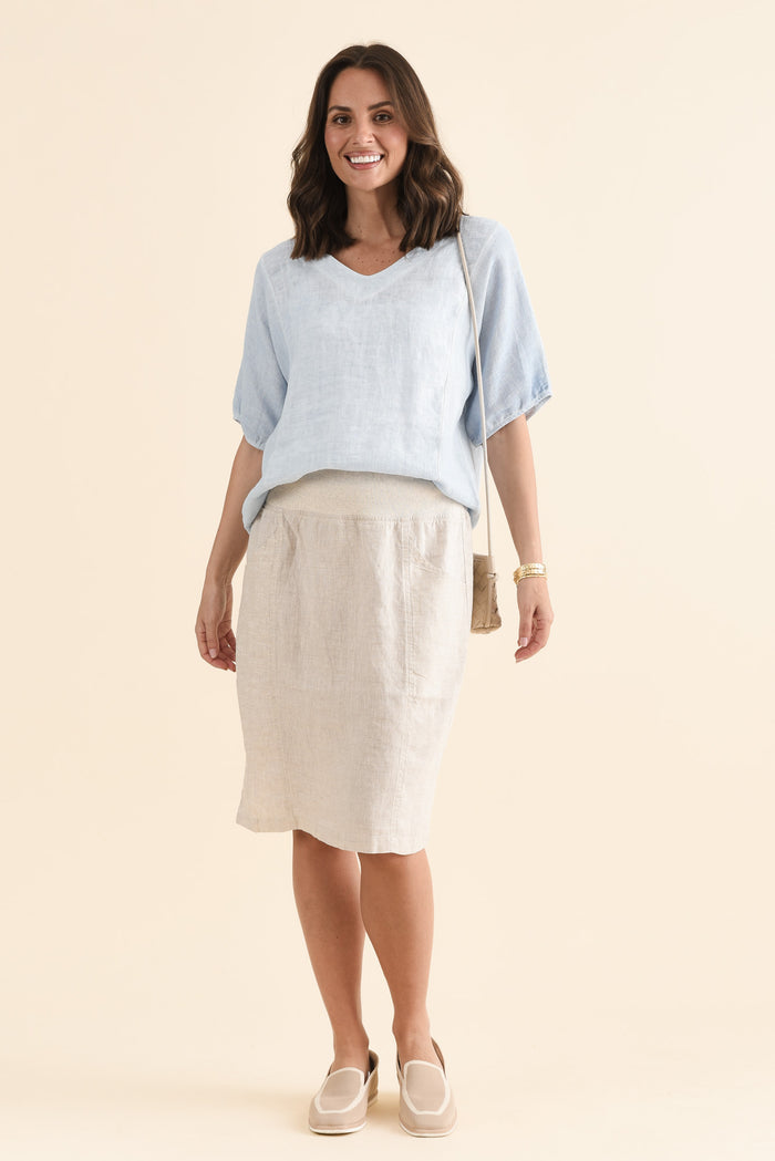 Mylah Natural Linen Stretch Skirt