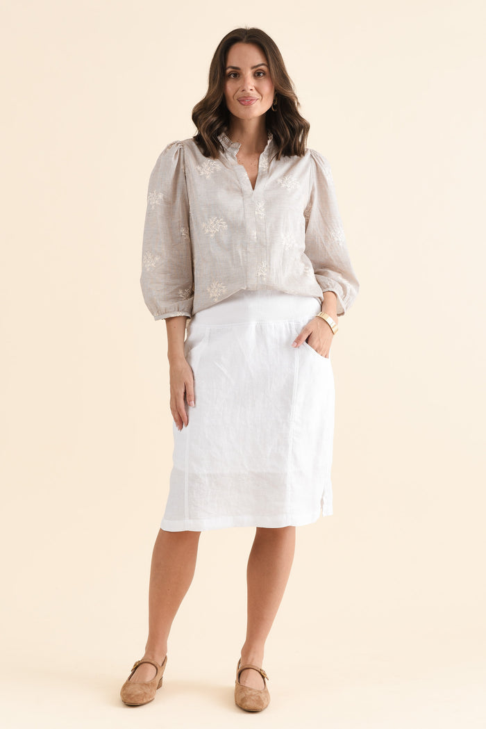 Mylah White Linen Stretch Skirt