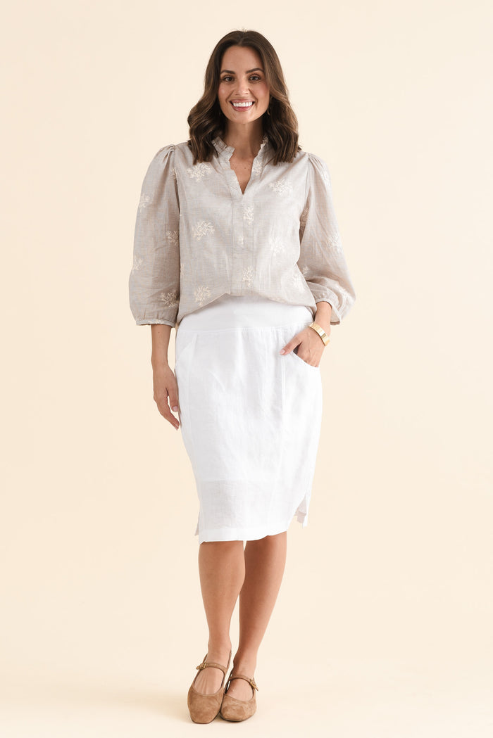 Mylah White Linen Stretch Skirt