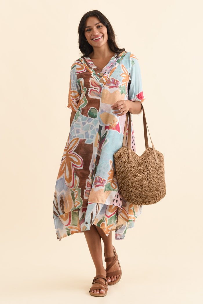 Nala Blue Flower Layers Dress,Brunette model,alt text|model:Brontie