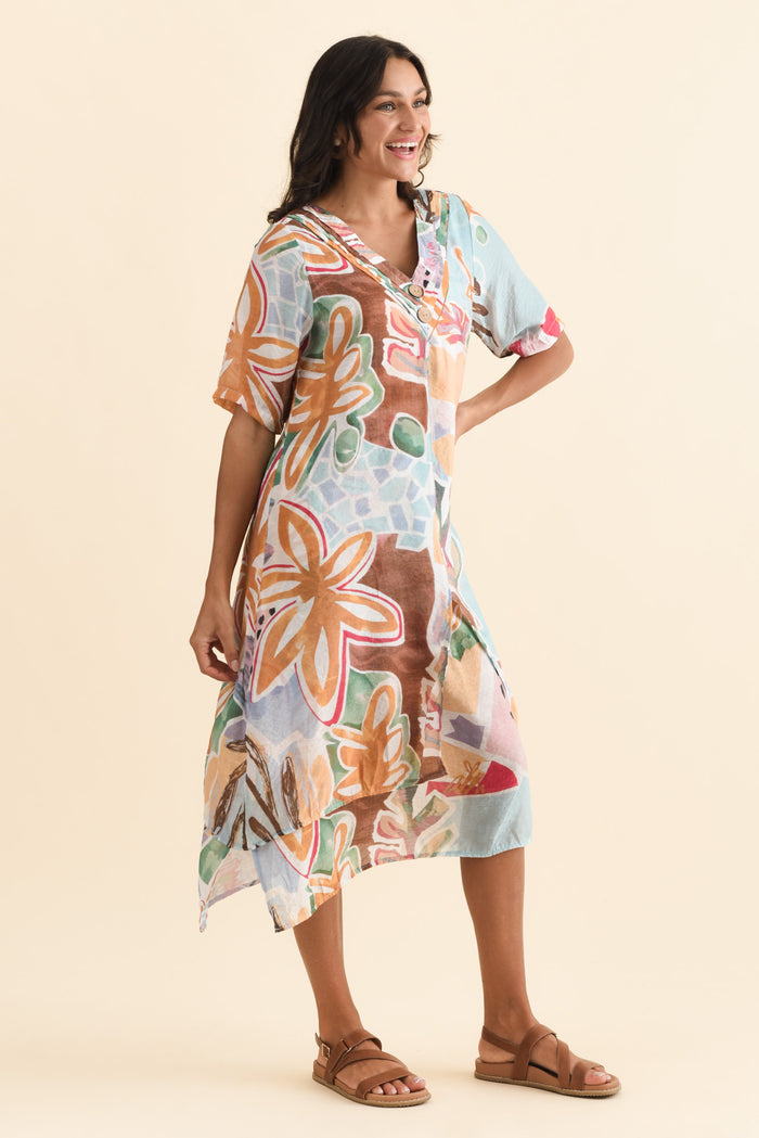 Nala Blue Flower Layers Dress,Brunette model,alt text|model:Brontie
