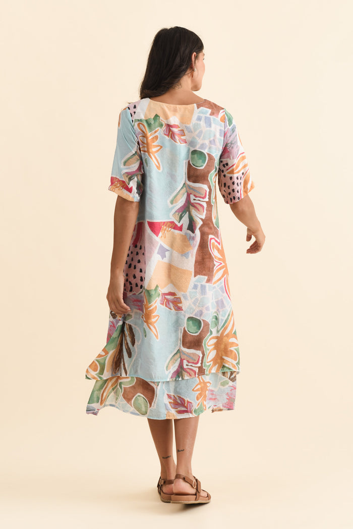 Nala Blue Flower Layers Dress,Brunette model,alt text|model:Brontie