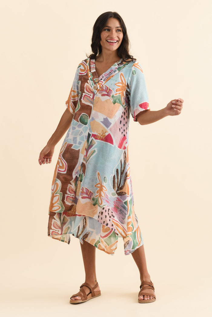 Nala Blue Flower Layers Dress,Brunette model,alt text|model:Brontie