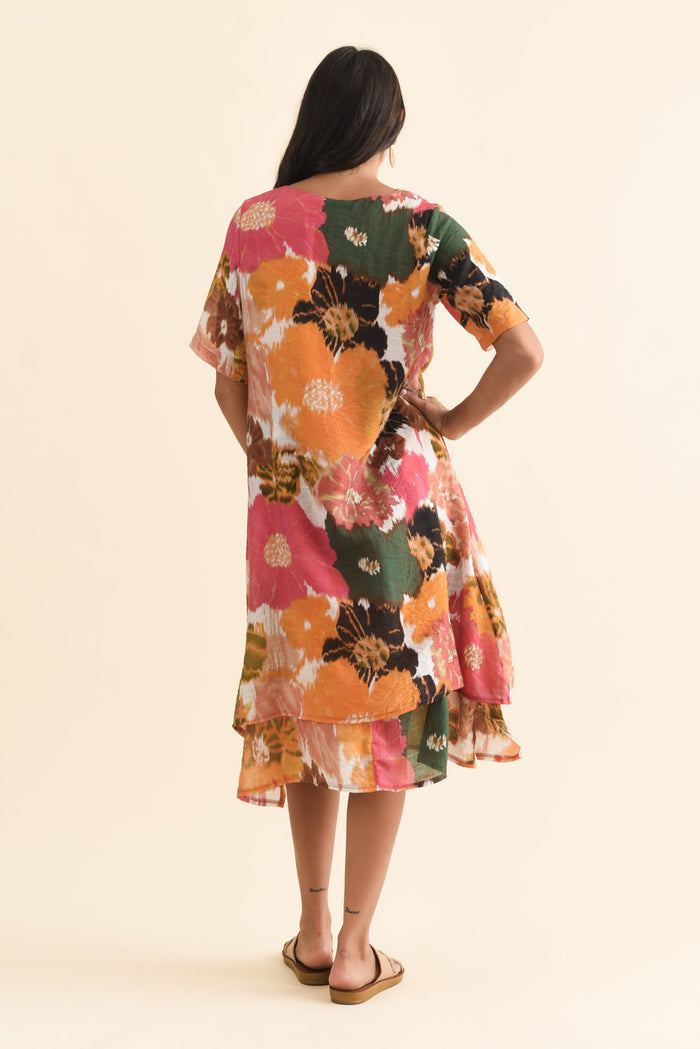 Nala Pink Flower Layers Dress,Brunette model,alt text|model:Brontie