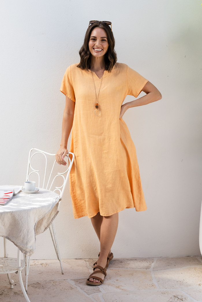 Nara Peach Linen Pocket Dress,Lifestyle