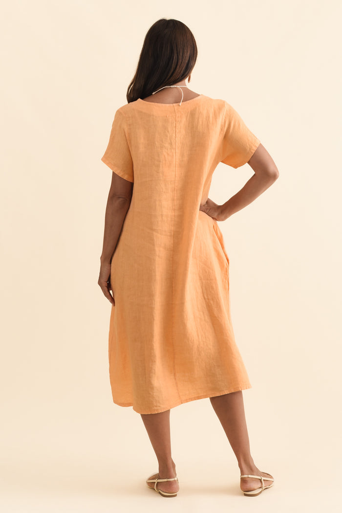 Nara Peach Linen Pocket Dress,Brunette model,alt text|model:Cara
