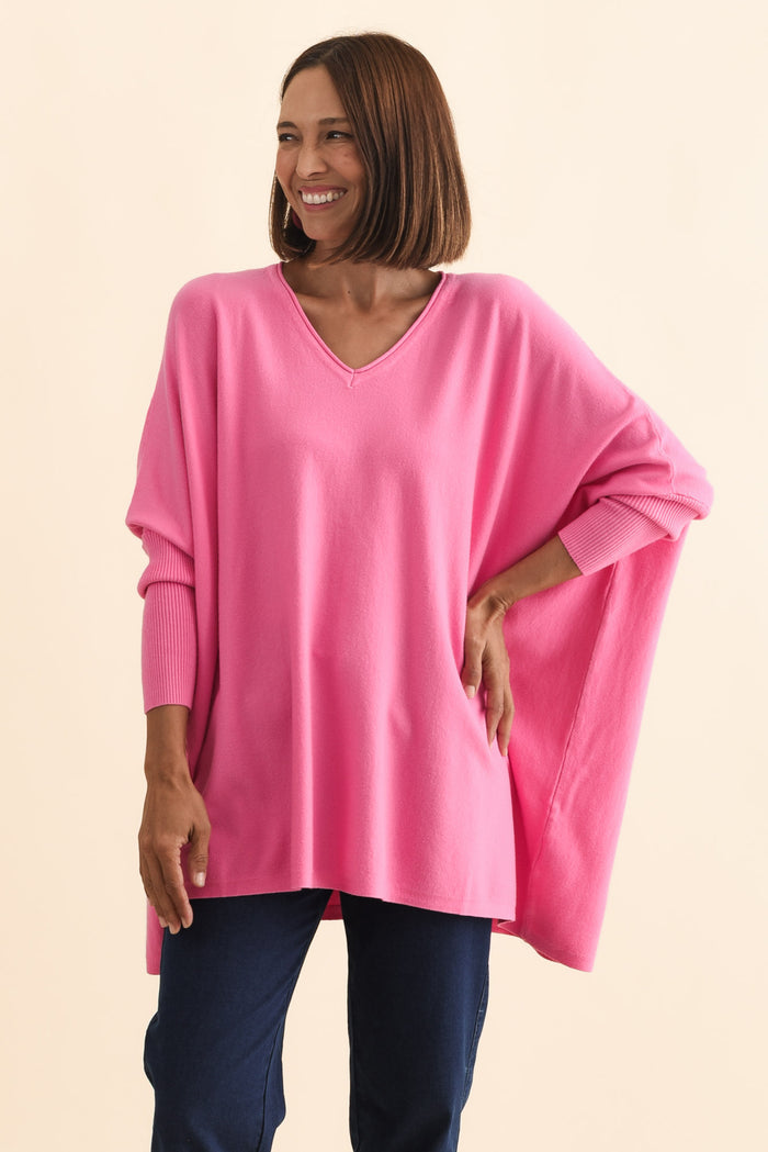 Nastia Hot Pink Wool Blend Jumper,Brunette model,alt text|model:Cara