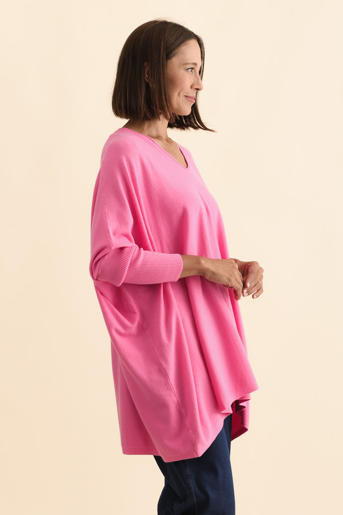 Nastia Hot Pink Wool Blend Jumper,Brunette model,alt text|model:Cara