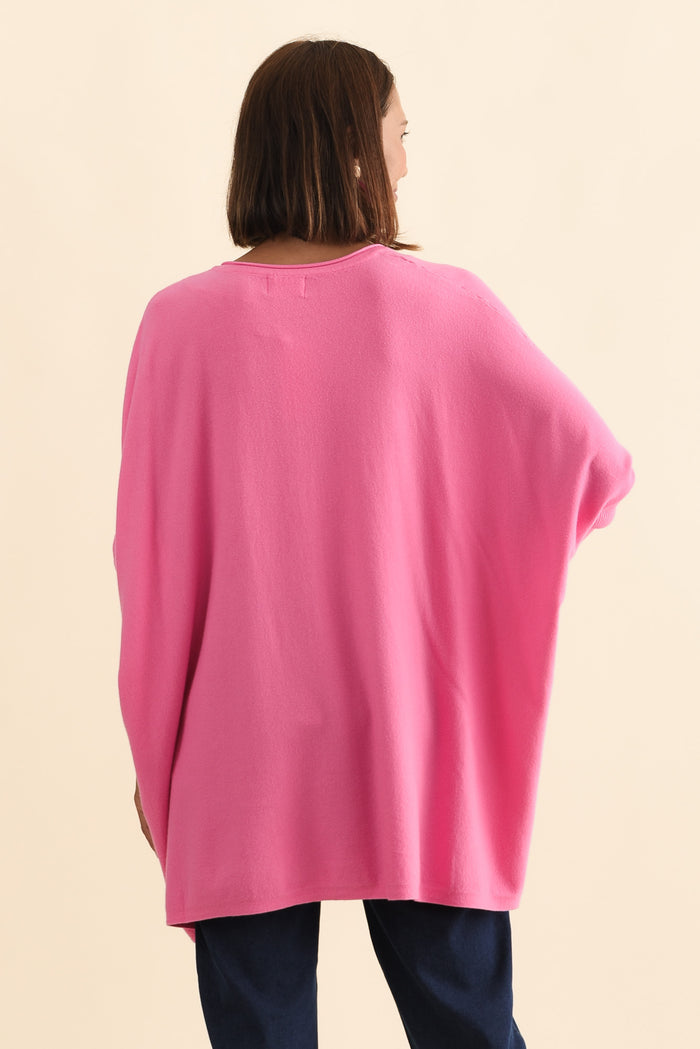 Nastia Hot Pink Wool Blend Jumper,Brunette model,alt text|model:Cara