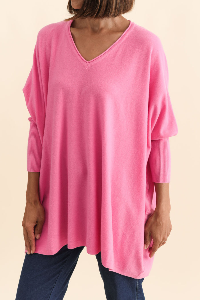 Nastia Hot Pink Wool Blend Jumper,Brunette model,alt text|model:Cara