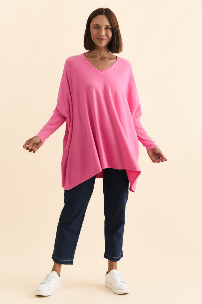 Nastia Hot Pink Wool Blend Jumper,Brunette model,alt text|model:Cara