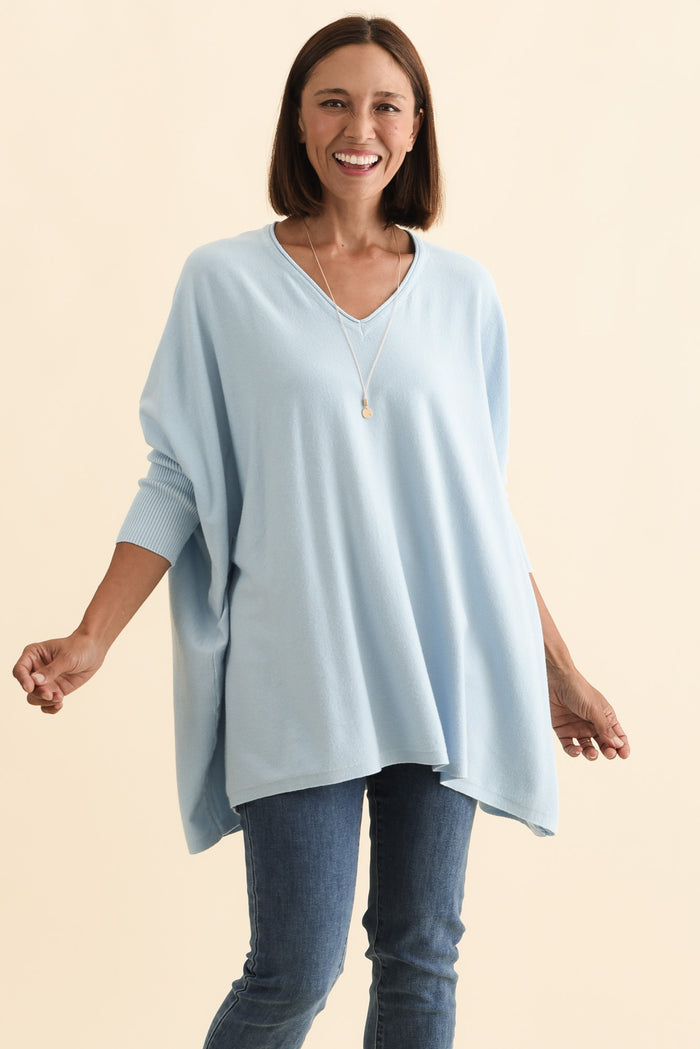 Nastia Light Blue Wool Blend Jumper,Brunette model,alt text|model:Cara