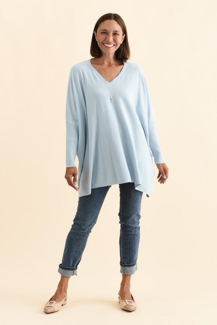 Nastia Light Blue Wool Blend Jumper,Brunette model,alt text|model:Cara