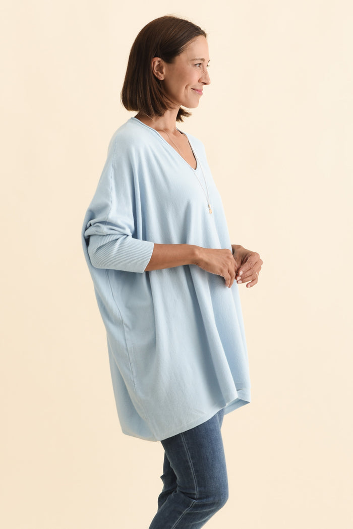 Nastia Light Blue Wool Blend Jumper,Brunette model,alt text|model:Cara