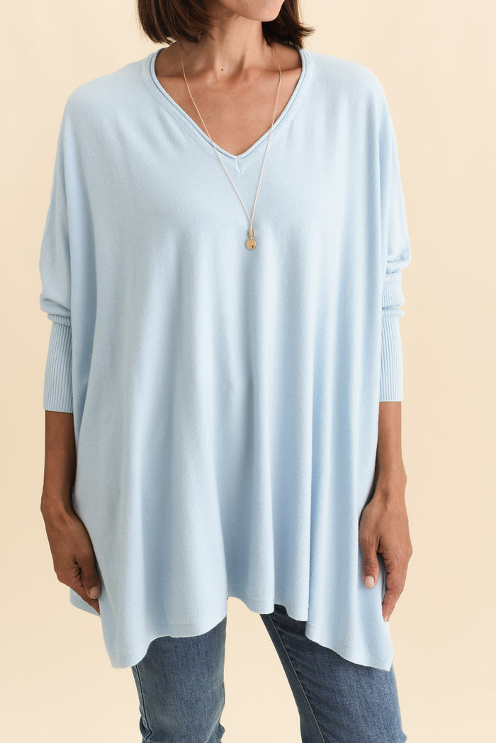Nastia Light Blue Wool Blend Jumper,Brunette model,alt text|model:Cara