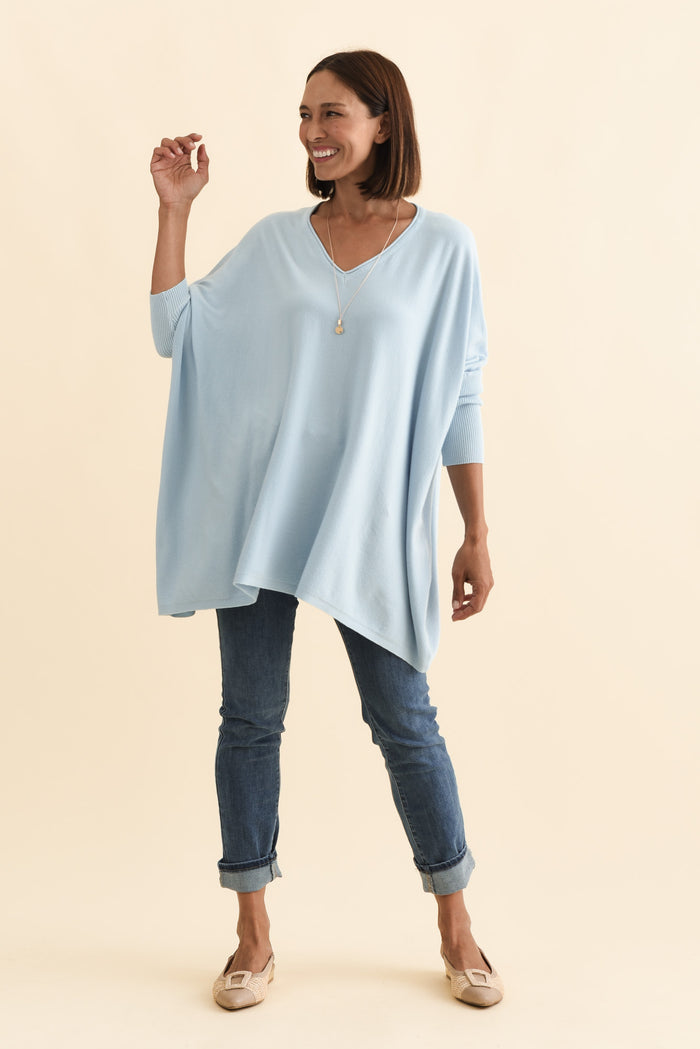 Nastia Light Blue Wool Blend Jumper,Brunette model,alt text|model:Cara