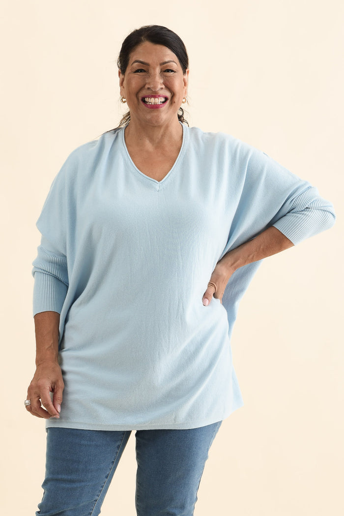 Nastia Light Blue Wool Blend Jumper,Brunette model,alt text|model:Pilita