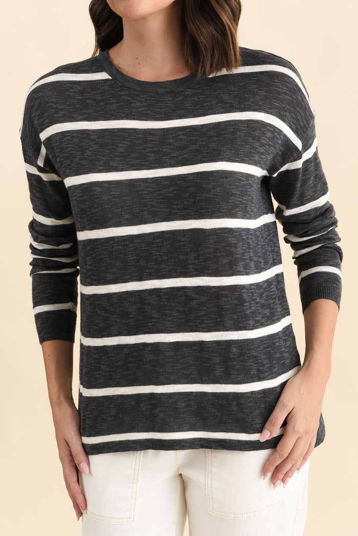 Natasha Charcoal Stripe Knit Top,Brunette model,alt text|model:MJ