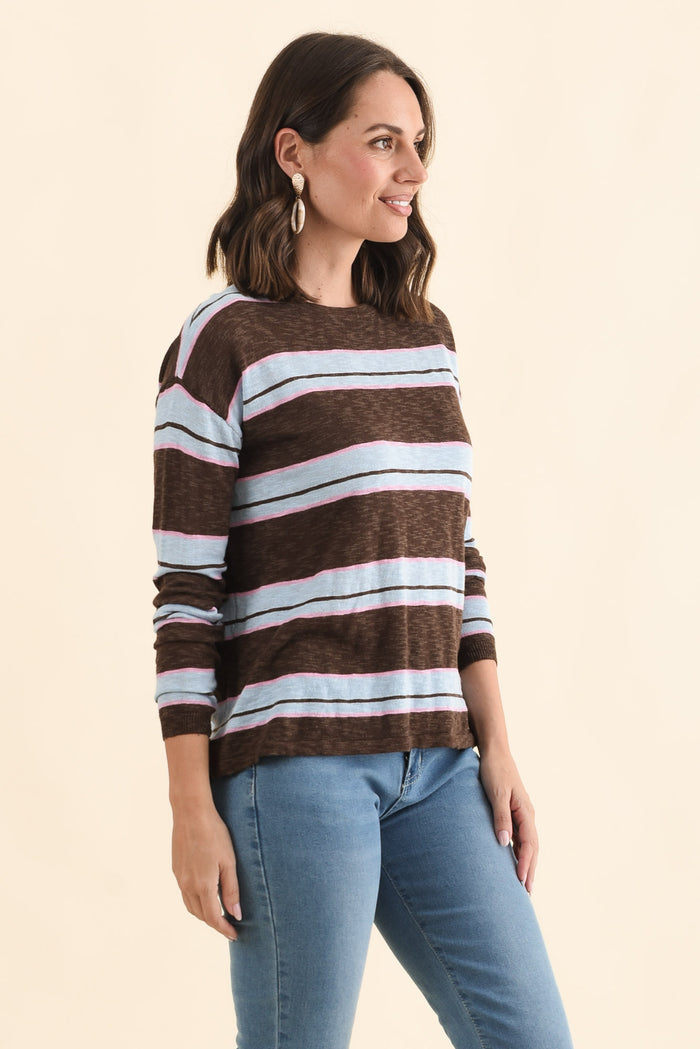 Natasha Mocha Stripe Knit Top,Brunette model,alt text|model:MJ