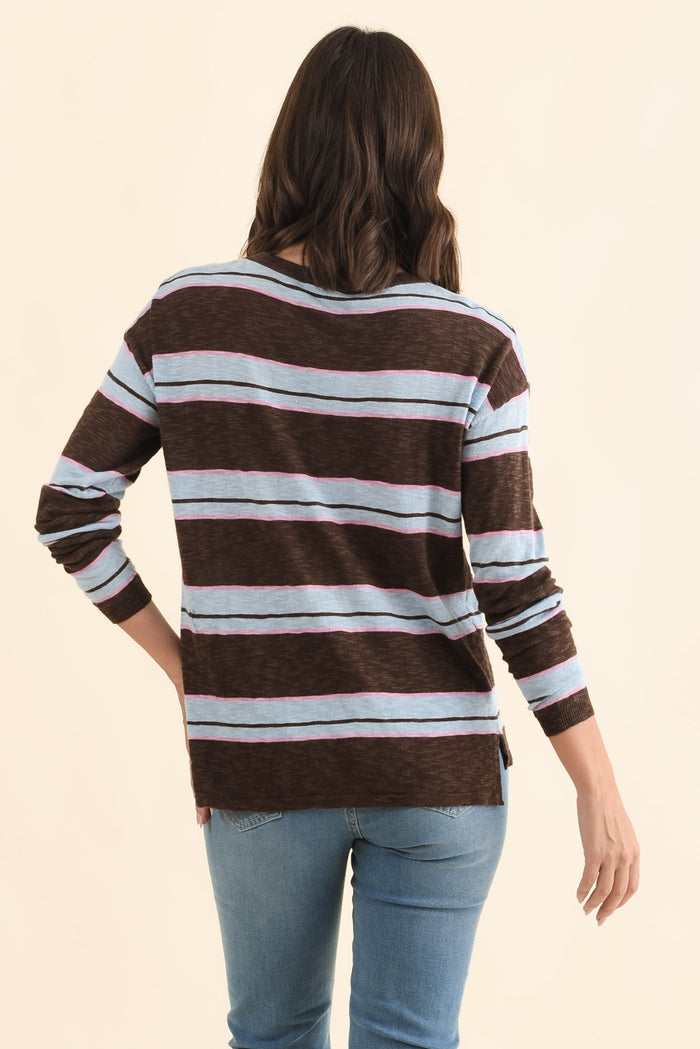 Natasha Mocha Stripe Knit Top,Brunette model,alt text|model:MJ