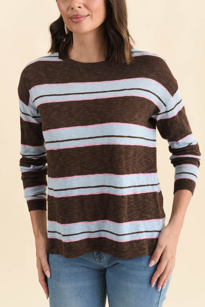 Natasha Mocha Stripe Knit Top,Brunette model,alt text|model:MJ