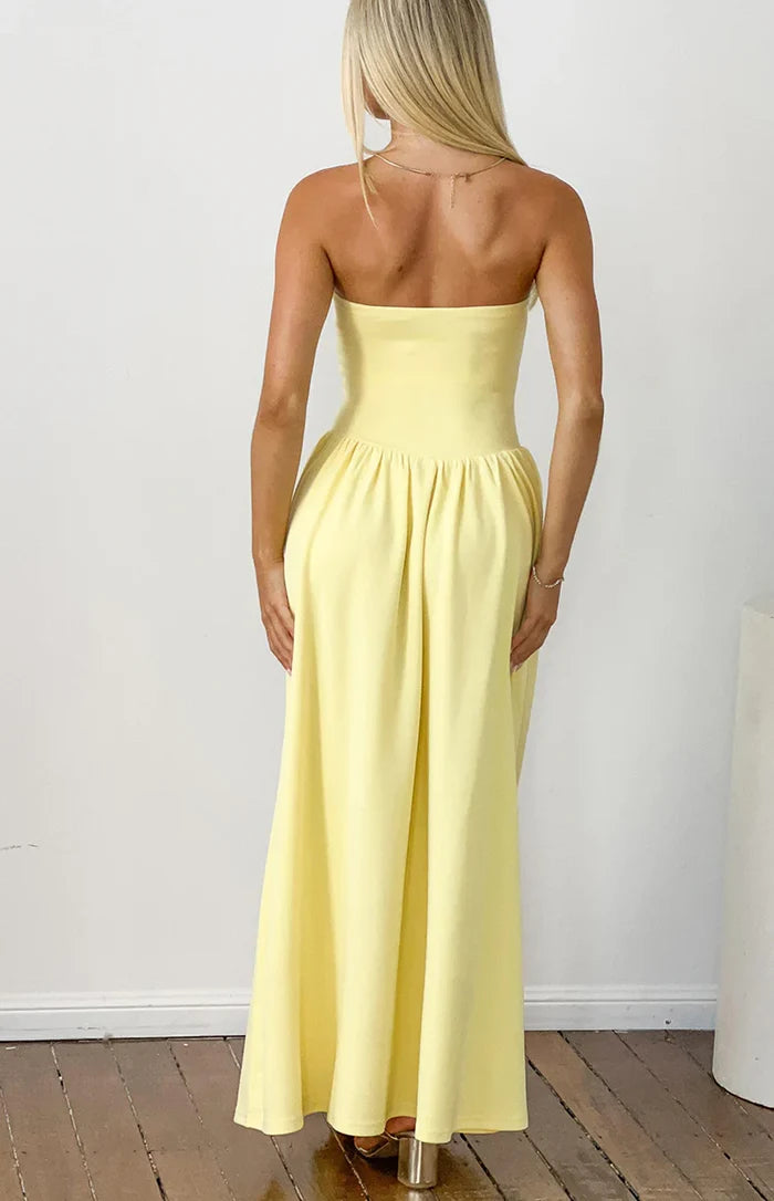 Nate Yellow Strapless Formal Maxi Dress