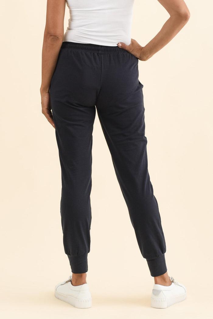 Navy Cotton Everyday Tie Sweatpants,Brunette model,alt text|model:Cara