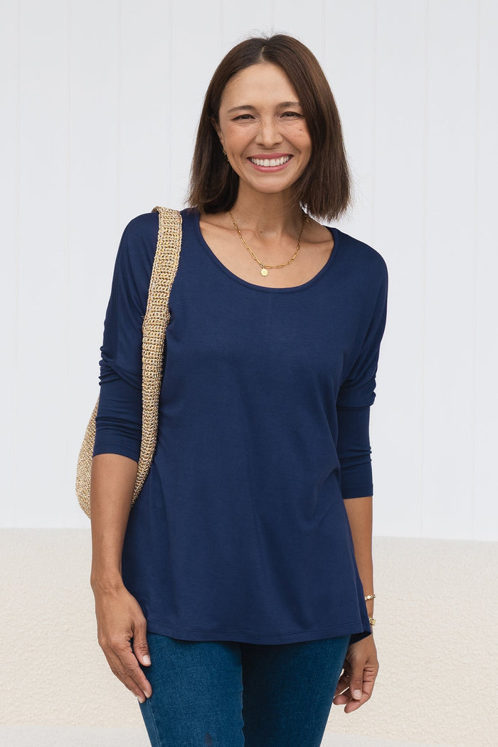 Navy Milan 3/4 Sleeve Top,Lifestyle