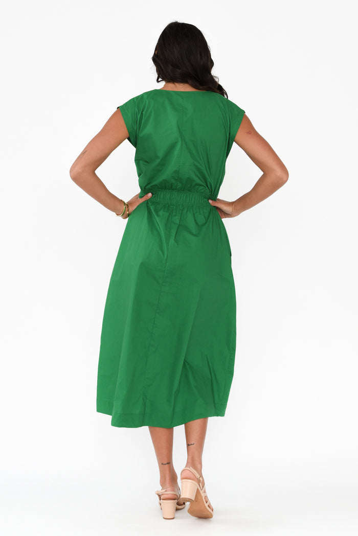 Nelly Green Cotton Midi Dress,Brunette model,alt text|model:Brontie