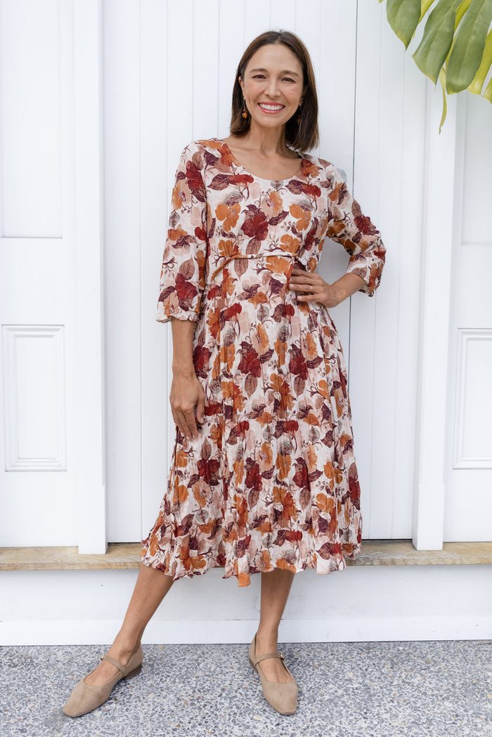 Nessa Brown Flower Crescent Dress,Lifestyle
