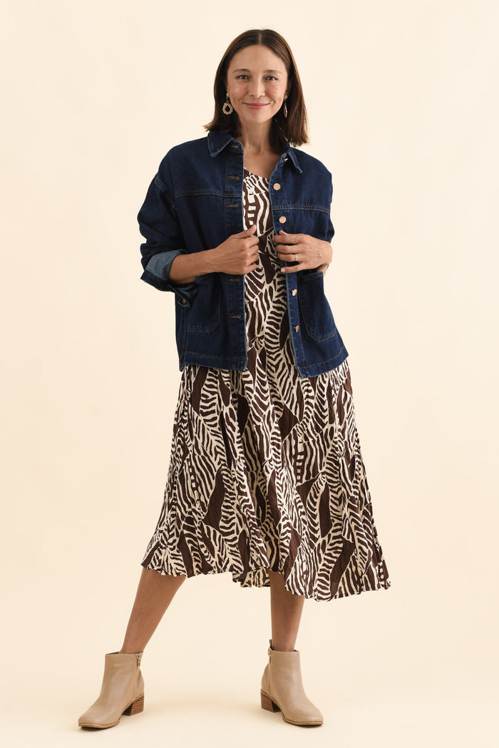 Nessa Brown Leaf Crescent Dress