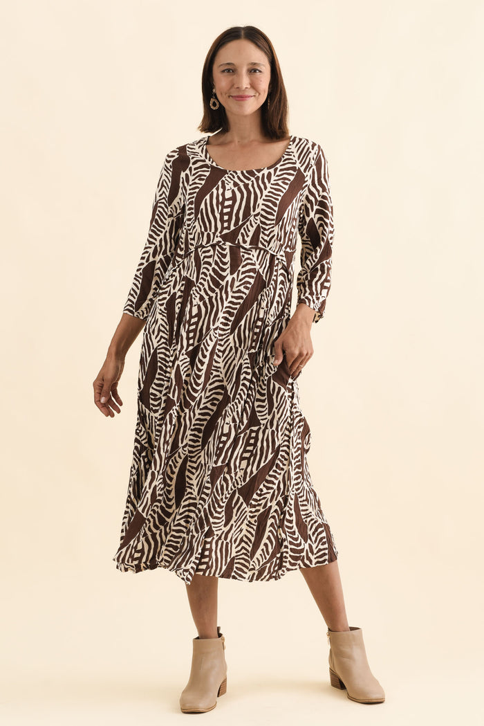 Nessa Brown Leaf Crescent Dress