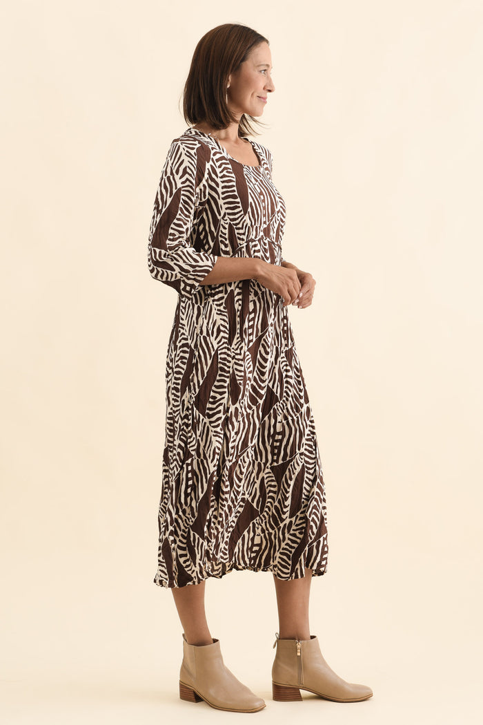 Nessa Brown Leaf Crescent Dress