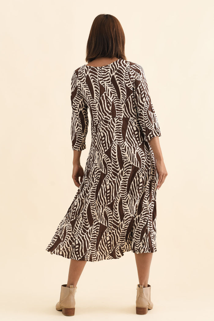Nessa Brown Leaf Crescent Dress