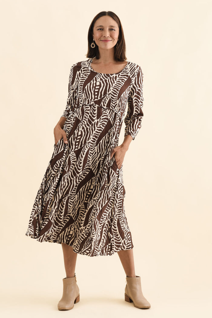 Nessa Brown Leaf Crescent Dress