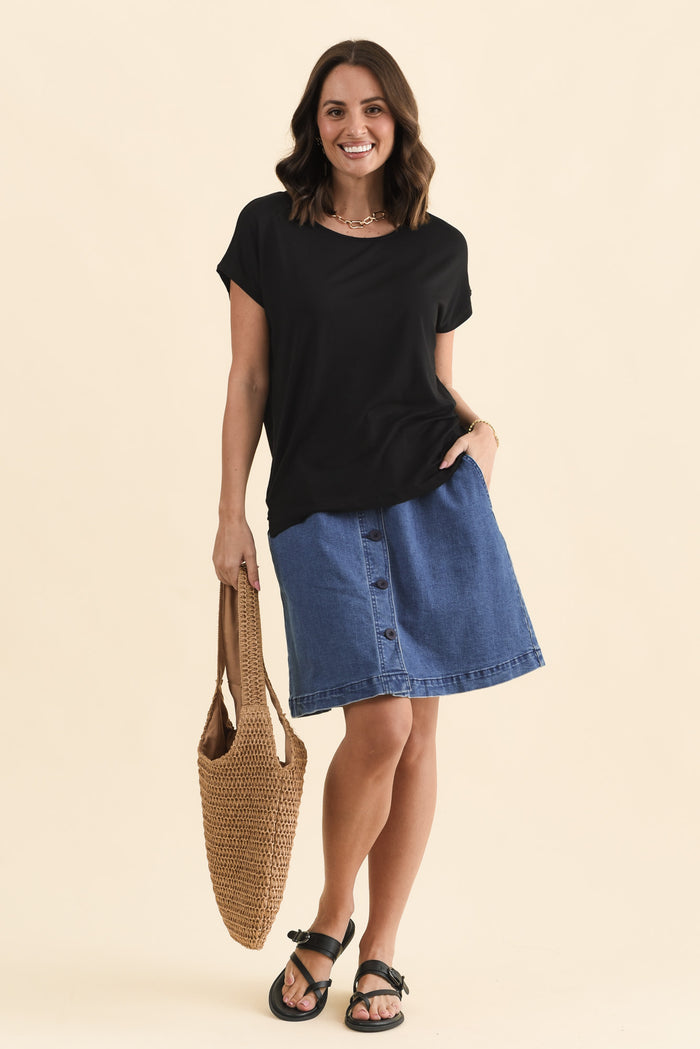Newton Black Drape Tee,Full Body,Brunette model,alt text|model:MJ