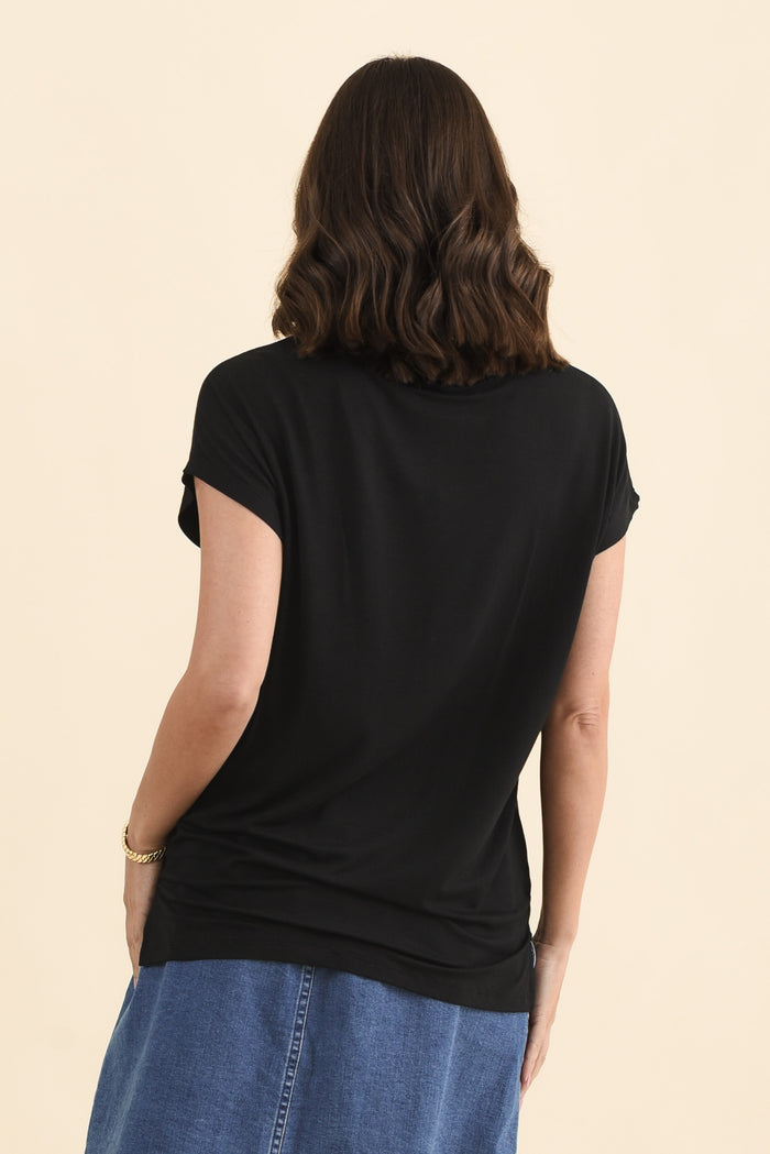 Newton Black Drape Tee,Back,Brunette model,alt text|model:MJ
