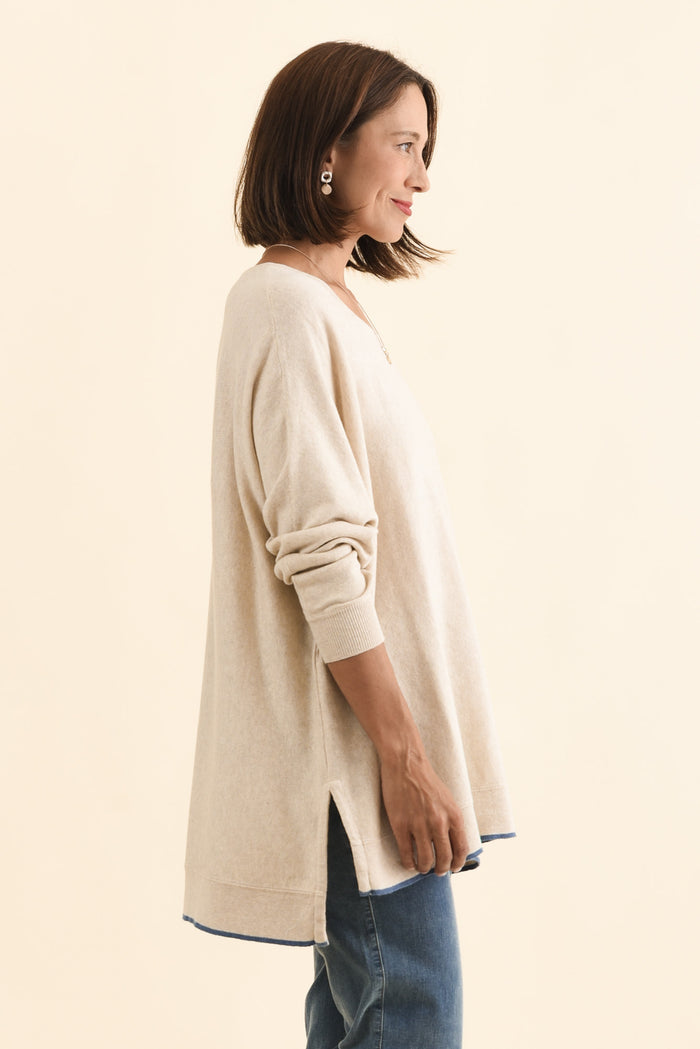 Nick Beige Organic Cotton Knit Jumper,Brunette model,alt text|model:Cara