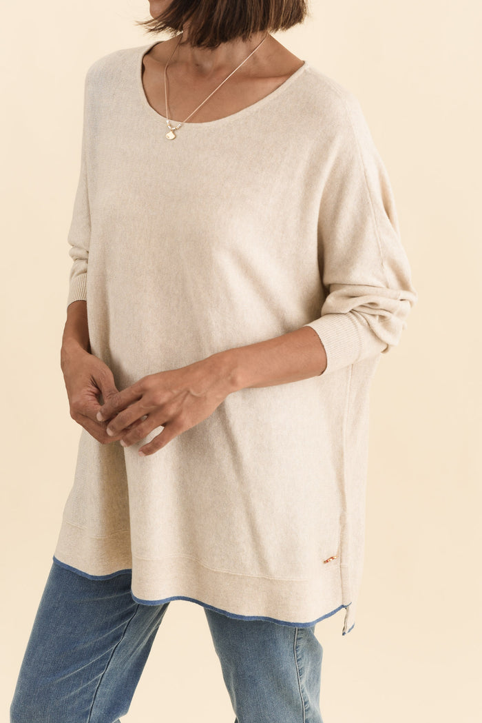 Nick Beige Organic Cotton Knit Jumper,Brunette model,alt text|model:Cara