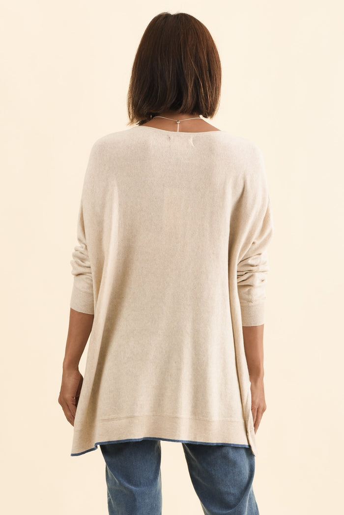 Nick Beige Organic Cotton Knit Jumper,Brunette model,alt text|model:Cara