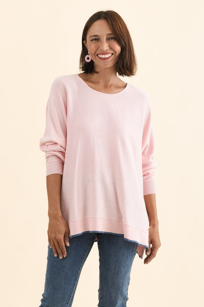 Nick Blush Organic Cotton Knit Jumper,Brunette model,alt text|model:Cara