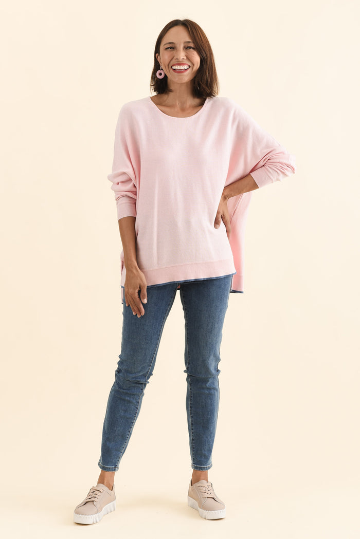 Nick Blush Organic Cotton Knit Jumper,Brunette model,alt text|model:Cara
