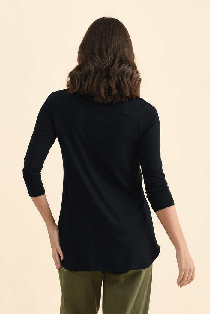Nicky Black 3/4 Sleeve Top,Back,Brunette model,alt text|model:MJ